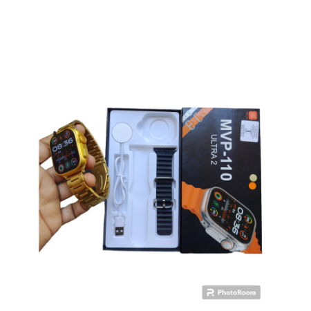 Golden Ultra Max 49mm Double Strap Golden Bracelet and Black Silicon strap Smart Watch Image 