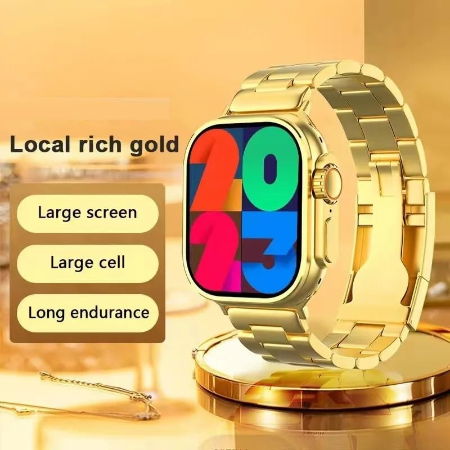 Golden Ultra Max 49mm Double Strap Golden Bracelet and Black Silicon strap Smart Watch Image 