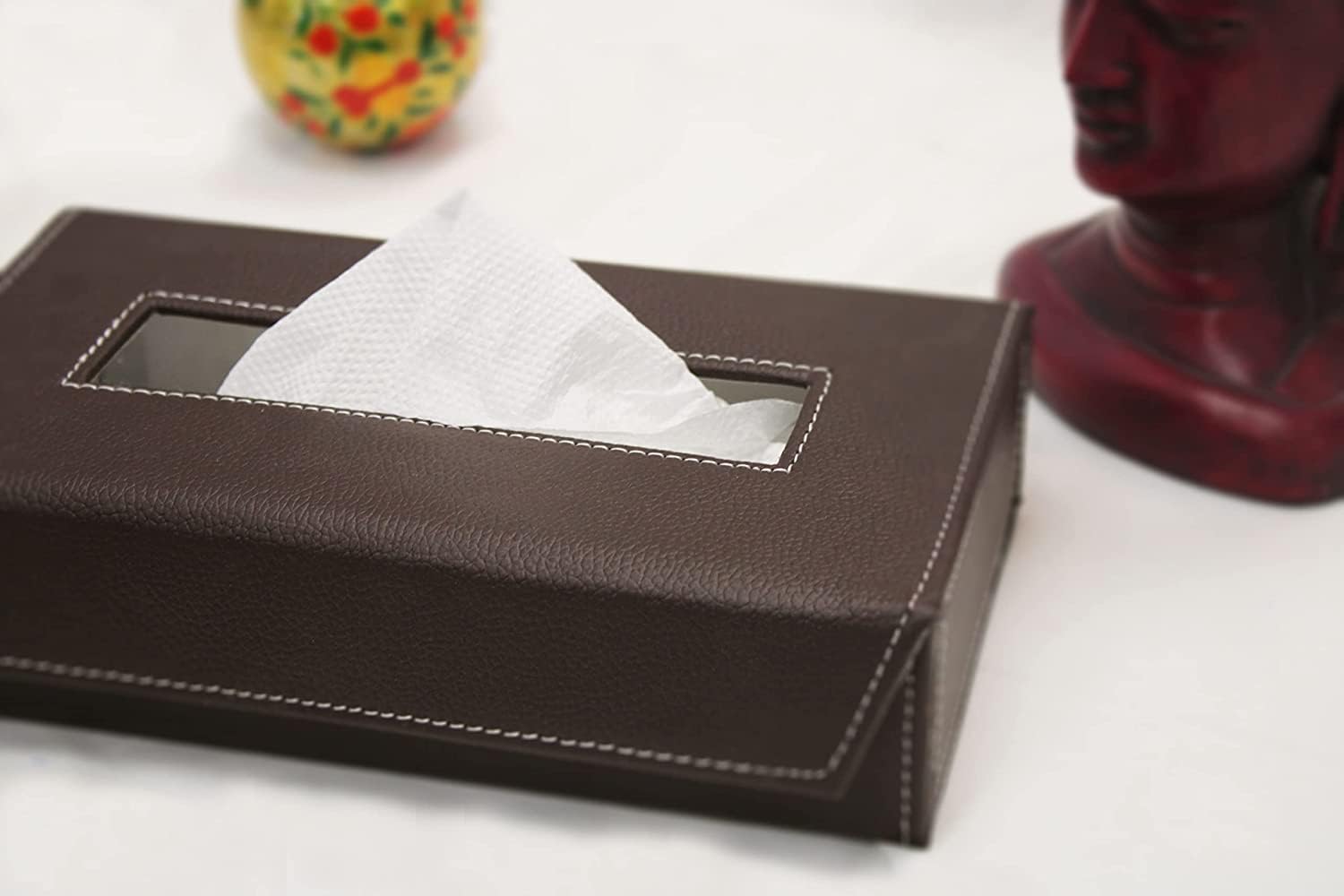 Tissue Box Holder with 100 Pulls Cotton Rags Tissue | Handcrafted Fine Leather - Like Finish | for Gifting, Office Desks, Cars & Home Dcor (Brown) Image