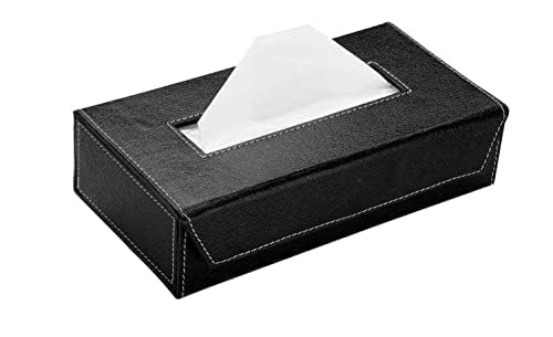 Tissue Box Holder with 100 Pulls Cotton Rags Tissue | Handcrafted Fine Leather - Like Finish | for Gifting, Office Desks, Cars & Home Dcor (Black) Image