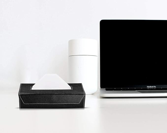 Tissue Box Holder with 100 Pulls Cotton Rags Tissue | Handcrafted Fine Leather - Like Finish | for Gifting, Office Desks, Cars & Home Dcor (Black) Image 