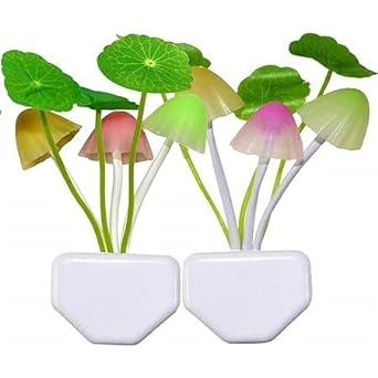 Magic 3D LED Night Lamp with Plug Smart Sensor auto On/Off and Color Change Mushroom Flowers (Pack of 2) Image