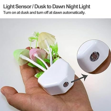 Magic 3D LED Night Lamp with Plug Smart Sensor auto On/Off and Color Change Mushroom Flowers (Pack of 2) Image 