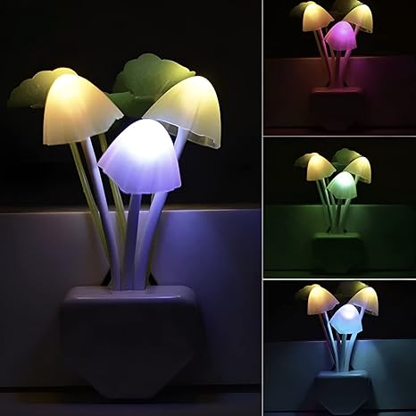 Magic 3D LED Night Lamp with Plug Smart Sensor auto On/Off and Color Change Mushroom Flowers (Pack of 1) Image 