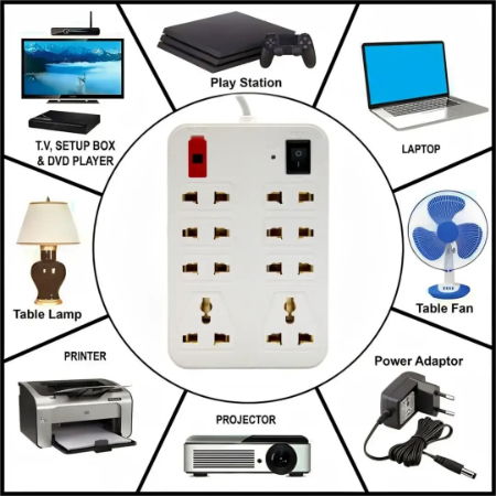 Extension Board 6 Socket 2 Pin & 2 Socket 3 Pin 230 CM Long Wire with Master Switch Image 