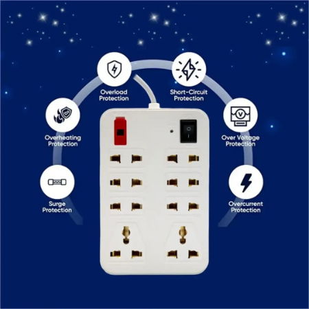 Extension Board 6 Socket 2 Pin & 2 Socket 3 Pin 230 CM Long Wire with Master Switch Image 