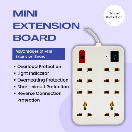 Extension Board 6 Socket 2 Pin & 2 Socket 3 Pin 230 CM Long Wire with Master Switch Image 