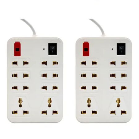 Extension Board 6 Socket 2 Pin & 2 Socket 3 Pin 230 CM Long Wire with Master Switch (White, Pack of 2) Image