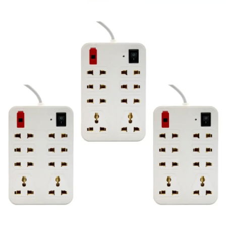Extension Board 6 Socket 2 Pin & 2 Socket 3 Pin 230 CM Long Wire with Master Switch (White, Pack of 3) Image