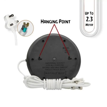 Extension Board Round 8+1 with 230 cm wire length 3 pin top without box with Master Switch Copy (White, Pack of 2) Image 