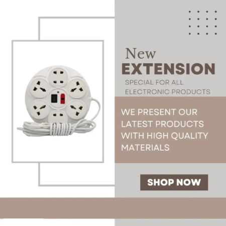 Extension Board Round 8+1 with 230 cm wire length 3 pin top without box with Master Switch (Pack of 3) Image 