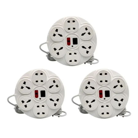 Extension Board Round 8+1 with 230 cm wire length 3 pin top without box with Master Switch (Pack of 3) Image