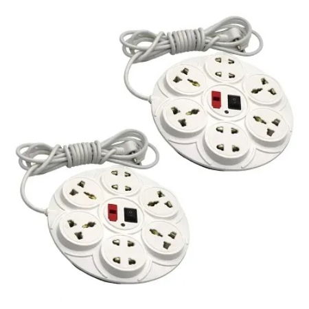 Extension Board Round 8+1 with 230 cm wire length 3 pin top without box with Master Switch Copy (White, Pack of 2) Image