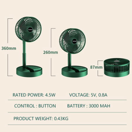 Portable Fan Rechargeable, Unique Foldable Small Desk Fan Table Fan