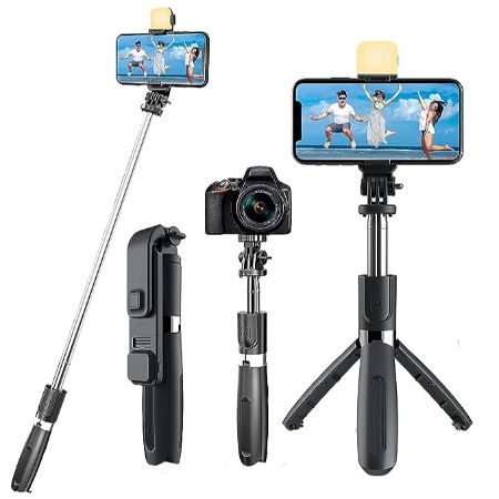 R1s Bluetooth Selfie Sticks with Remote and Selfie Light Image