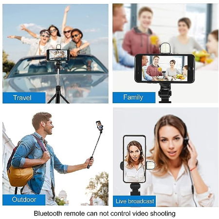 R1s Bluetooth Selfie Sticks with Remote and Selfie Light Image 
