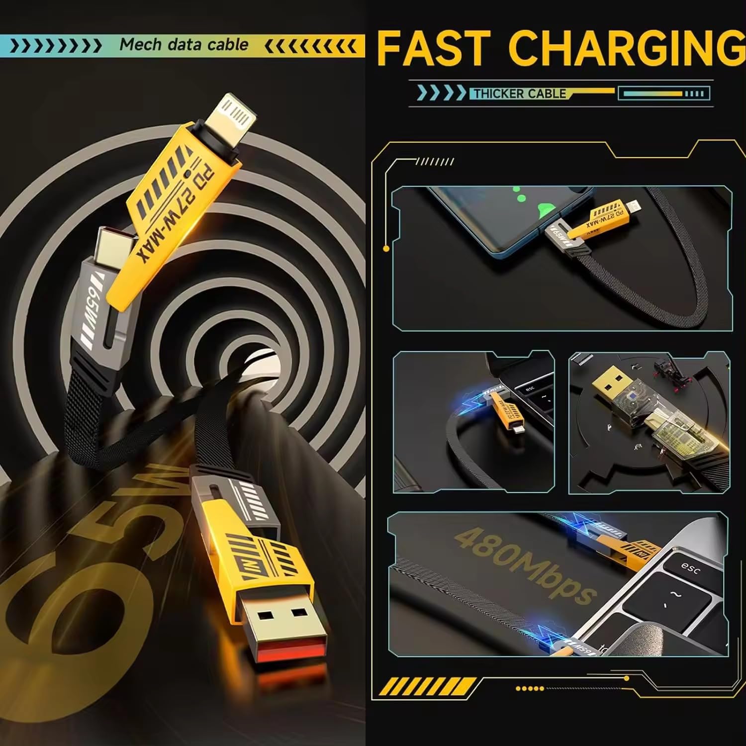 Quad Max 4 in 1 Metal Flat Indestructible Cable