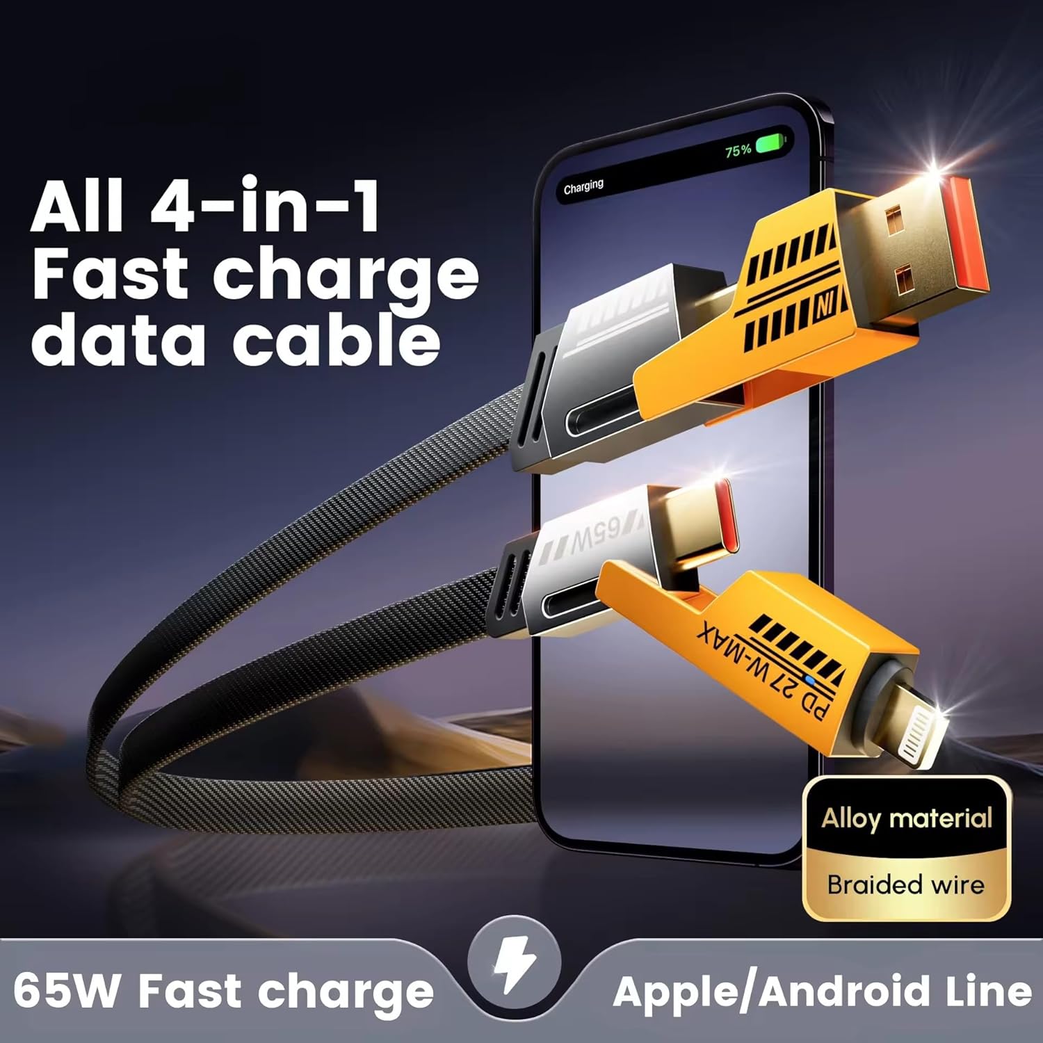 Quad Max 4 in 1 Metal Flat Indestructible Cable Image 
