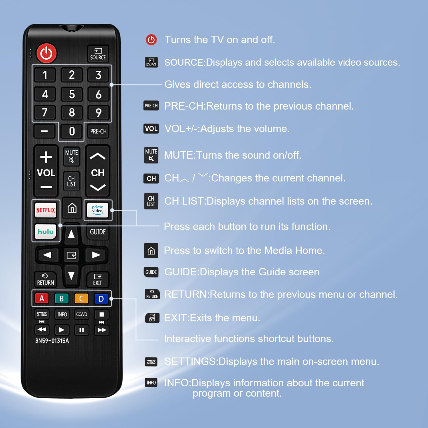 Compatible Sam sungTv Netflix Remote Control Image 