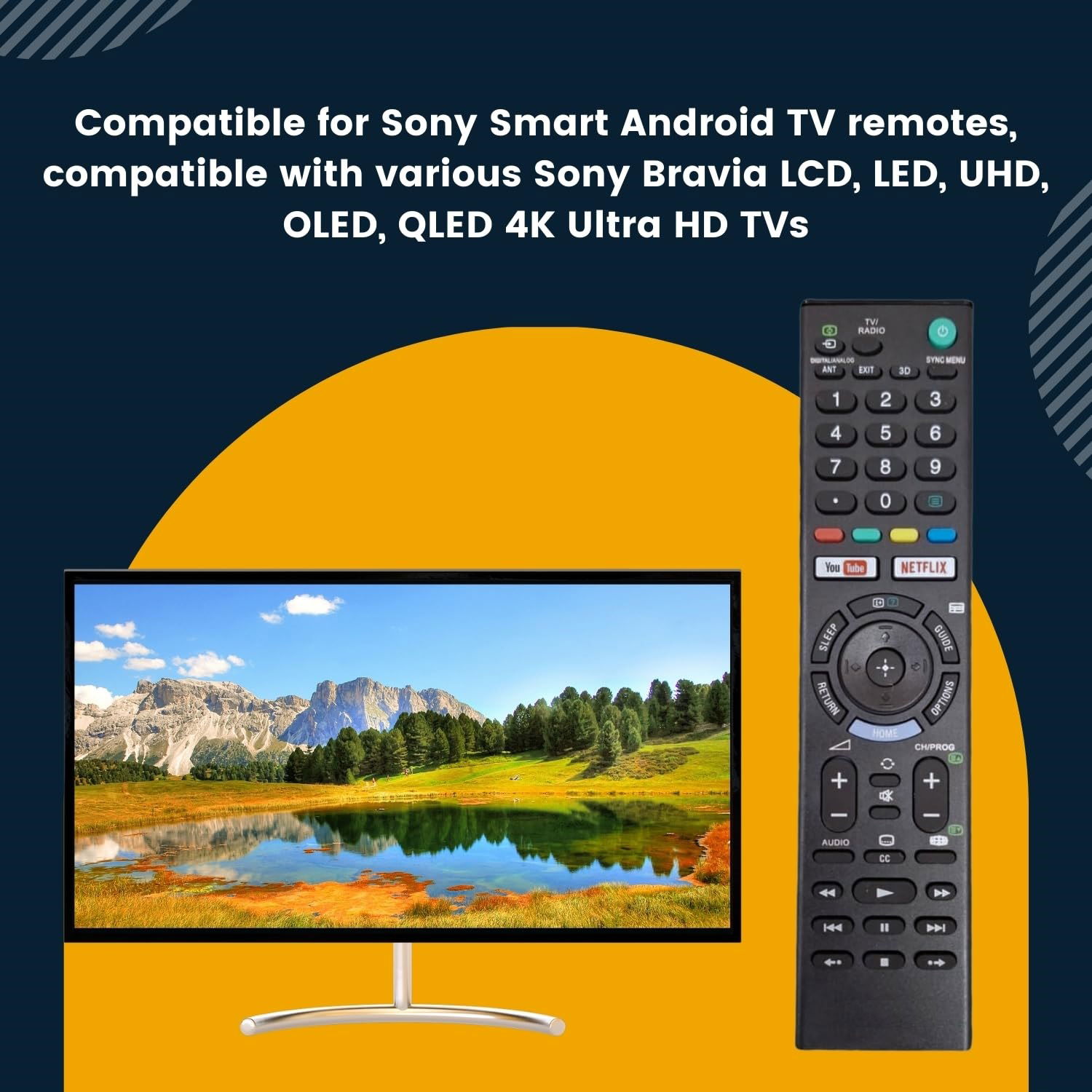 Sony Netflix Long Remote 1370 with YouTube & Netflix Hotkeys 