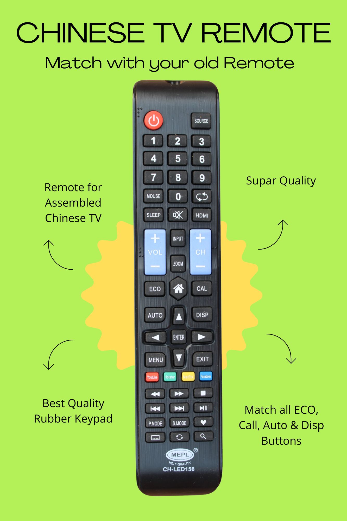 Assembled China/Chinese Smart LED LCD TV CH LED-156 Remote Control