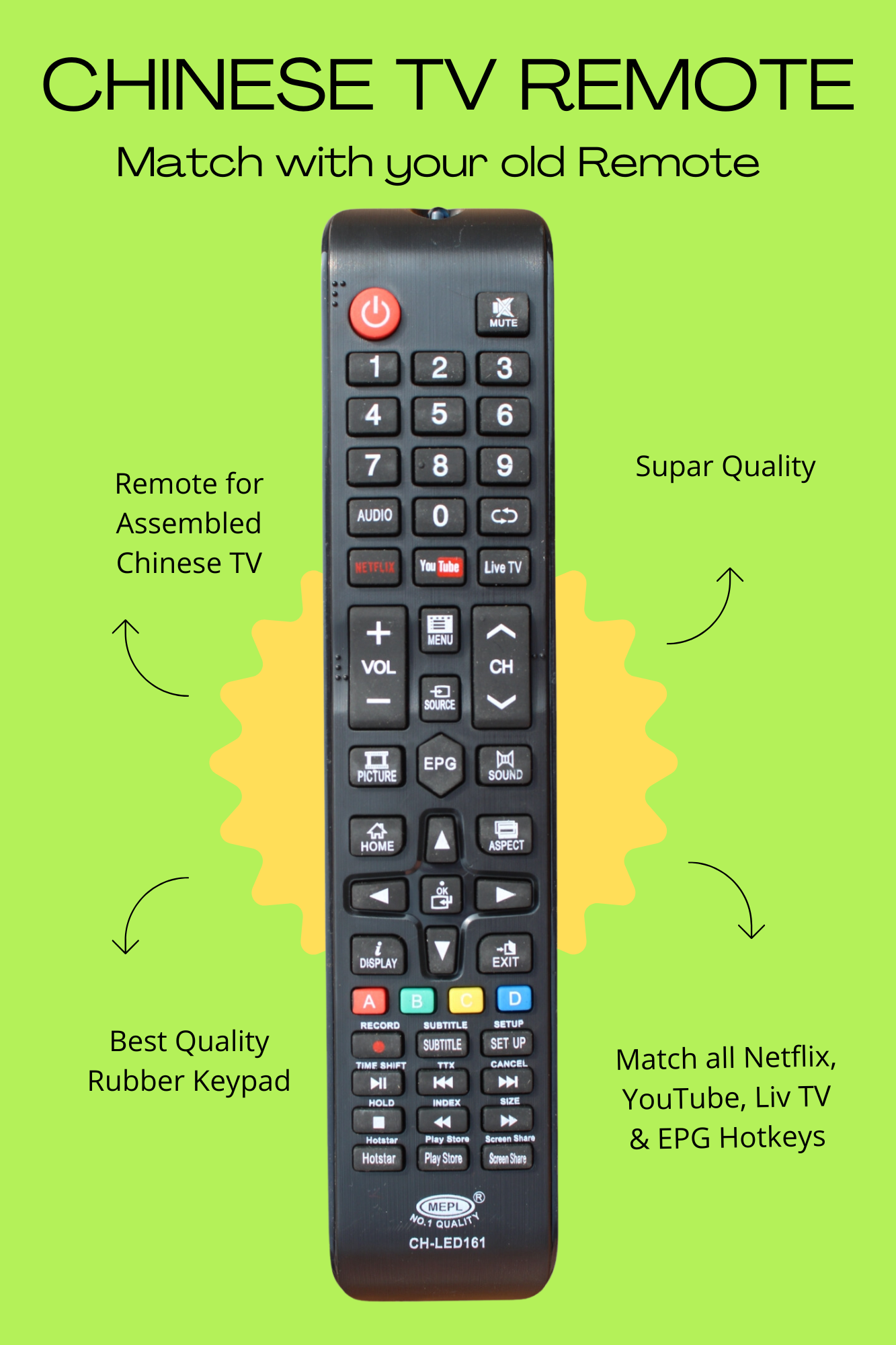 Assembled China/Chinese Smart LED/LCD TV Remote Control LED161 Image 