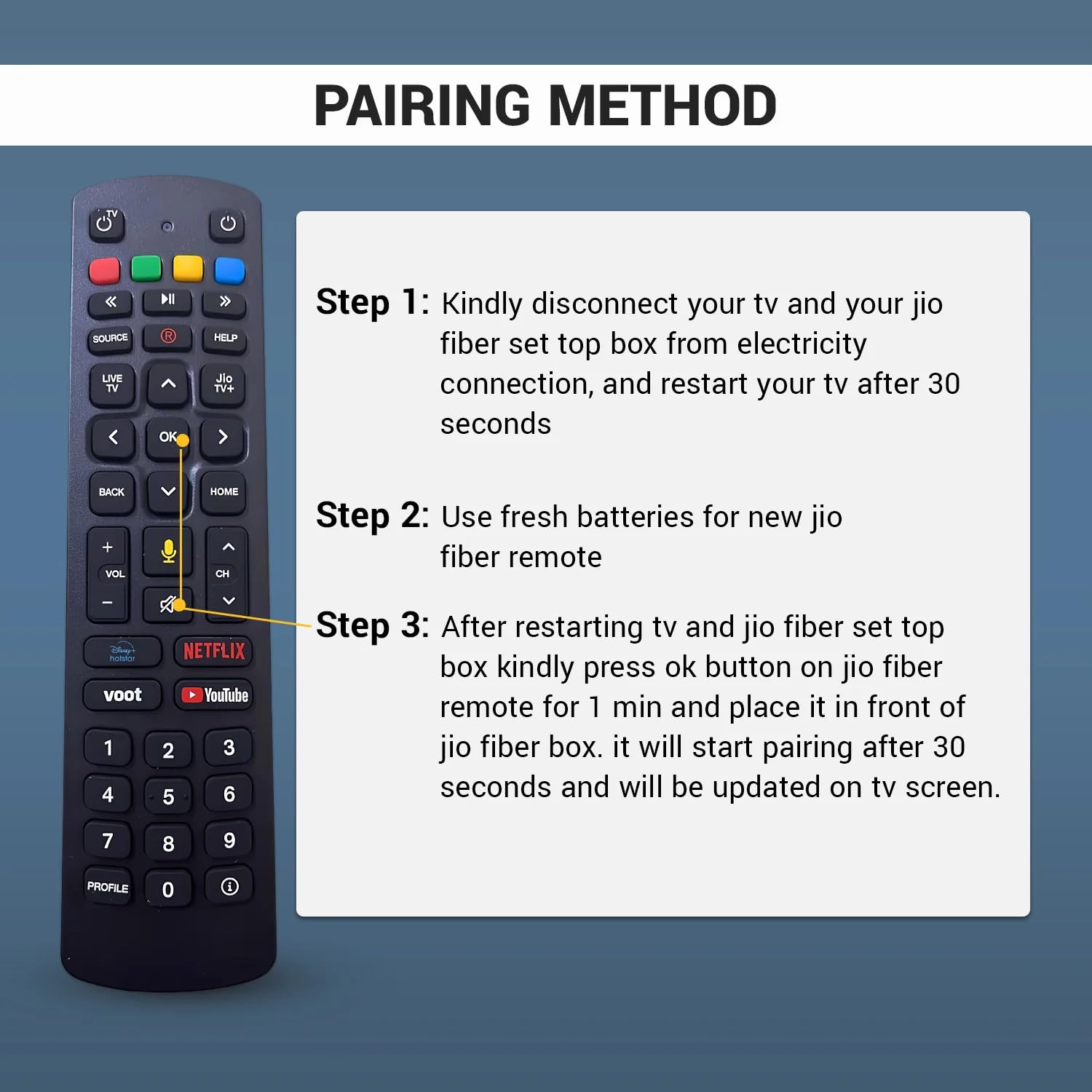 Compatible JioFiber Remote Control with Voice Control Function | Pairing Required Image 