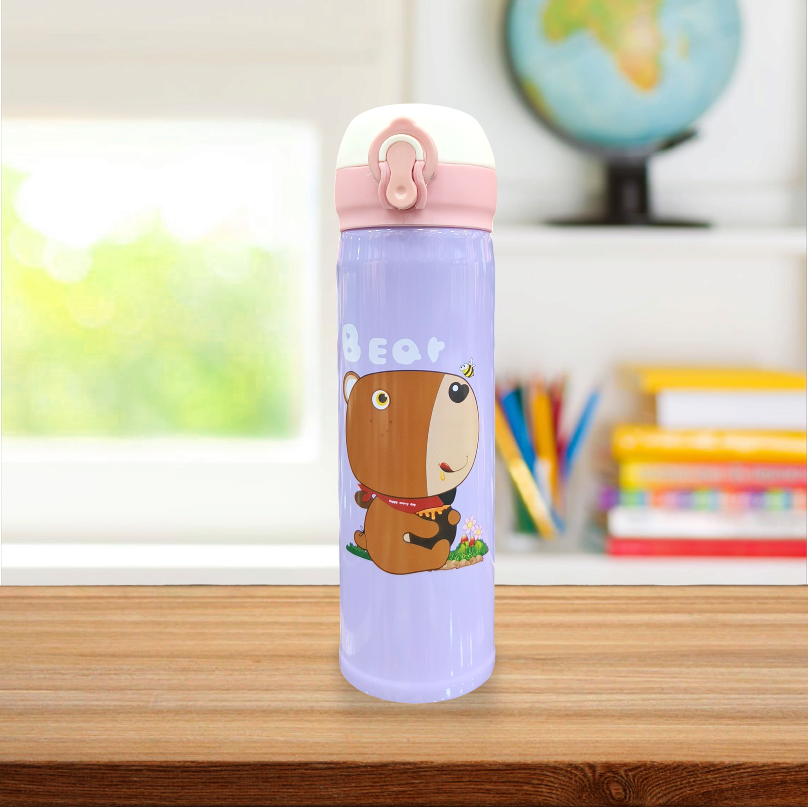 Stainless Steel Insulated Water Bottle Bear Print Image