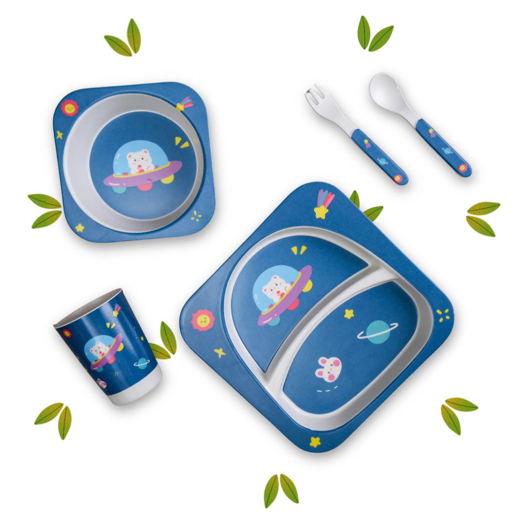 Spaceship Print Kids Bamboo Dinner Set Image