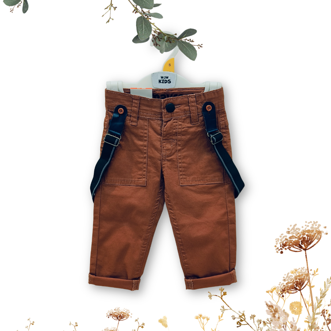 WOW Kids' Stretchable Pant with Suspender (Brown) Image