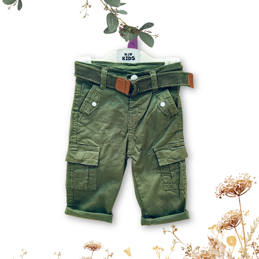 WOW Kids Six Pocket Cargo Pant with Belt Olive Image