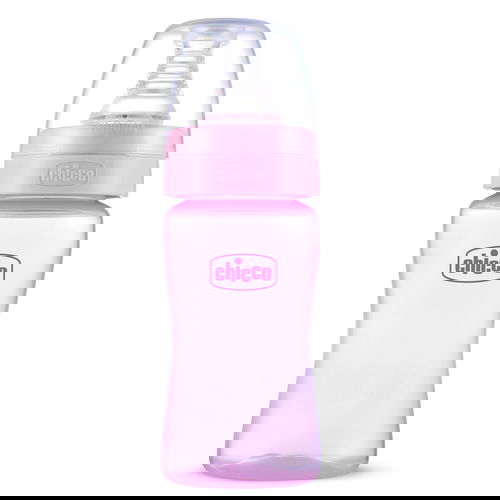 Chicco Feed Easy Anti-Colic Feeding Bottle for Babies (125ml) | Slow Flow Teat for Newborns | V-Shaped Anti-Colic System to Prevent Gas & Discomfort | Soft Silicon Nipple | Easy Grip | BPA Free (Pink) Image