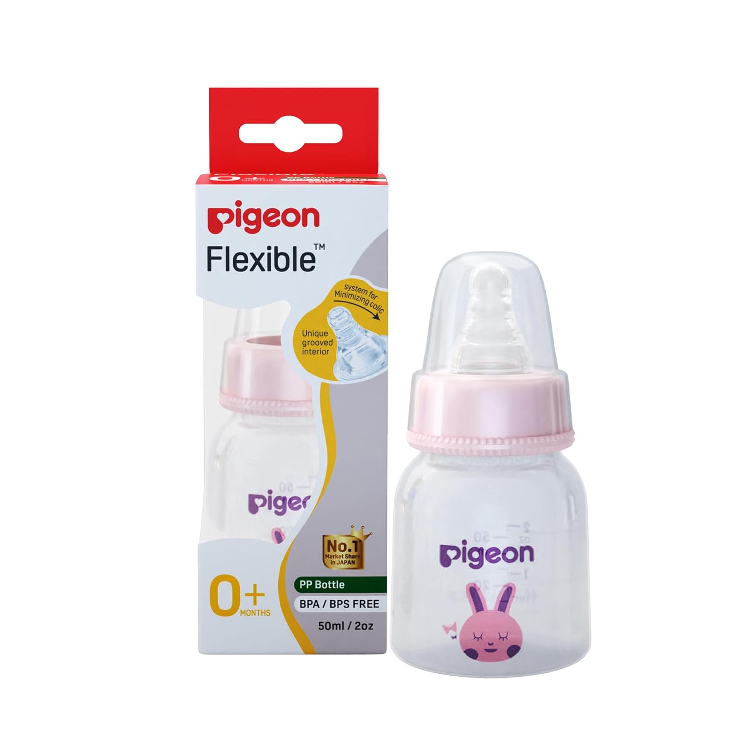 Pigeon Peristaltic Baby Nursing/Feeding Bottle RPP,For 0+ Month Babies,BPA Free,BPS Free,Rabbit Pattern,Pink,50 ml Image