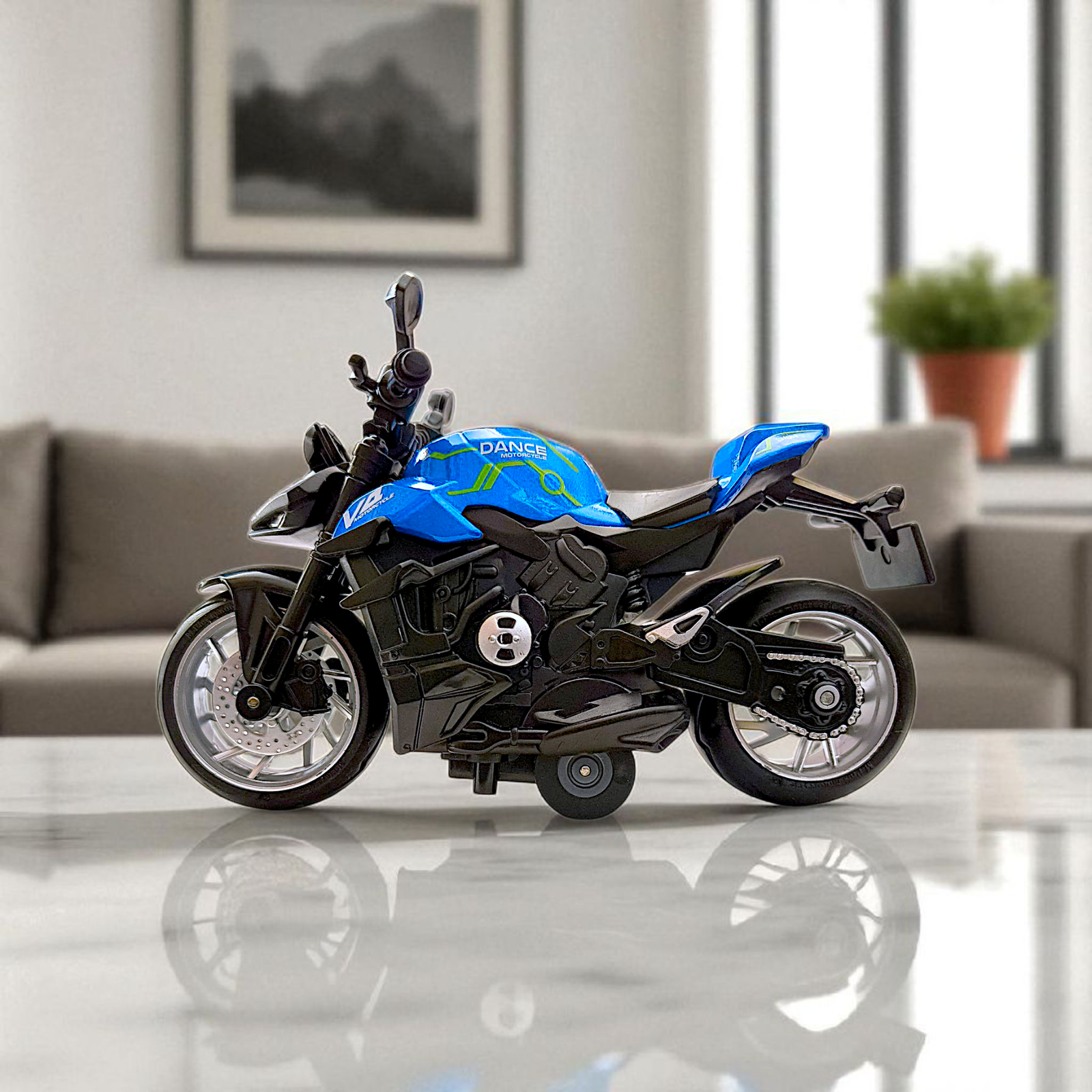 1:18 Die-Cast Metal Pull-Back Bike Toy with Lights, Sound & Rubber Tyres – Blue Image