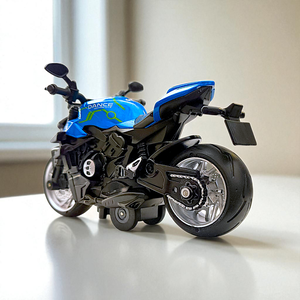 1:18 Die-Cast Metal Pull-Back Bike Toy with Lights, Sound & Rubber Tyres – Blue