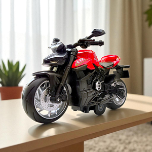1:18 Red Die-Cast Pull-Back Bike Toy with Horn, Lights & Rubber Tyres