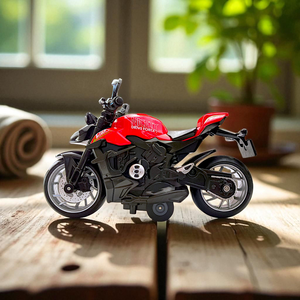 1:18 Red Die-Cast Pull-Back Bike Toy with Horn, Lights & Rubber Tyres Image