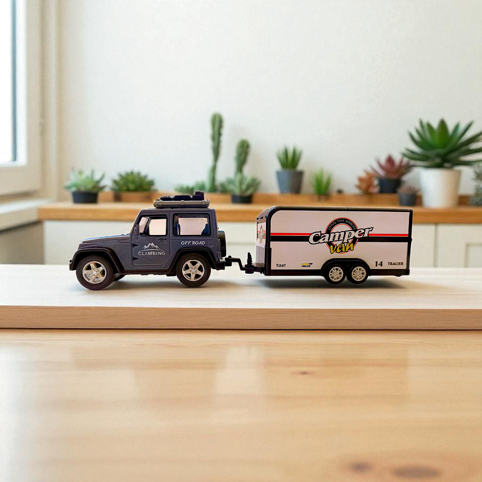 Diecast Jeep with Detachable Camper Trailer – Pull Back Action Toy Image