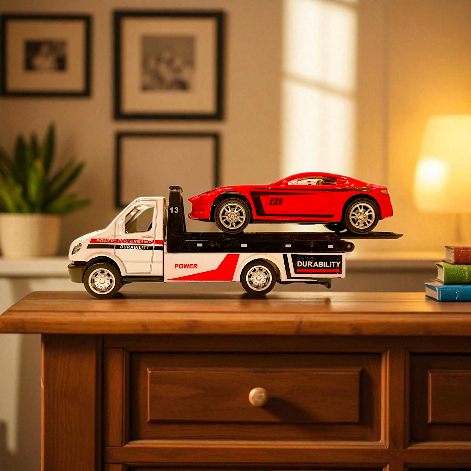 Diecast Tow-Truck with Car Trailer & Pull Back Car – Detachable Toy Set Image