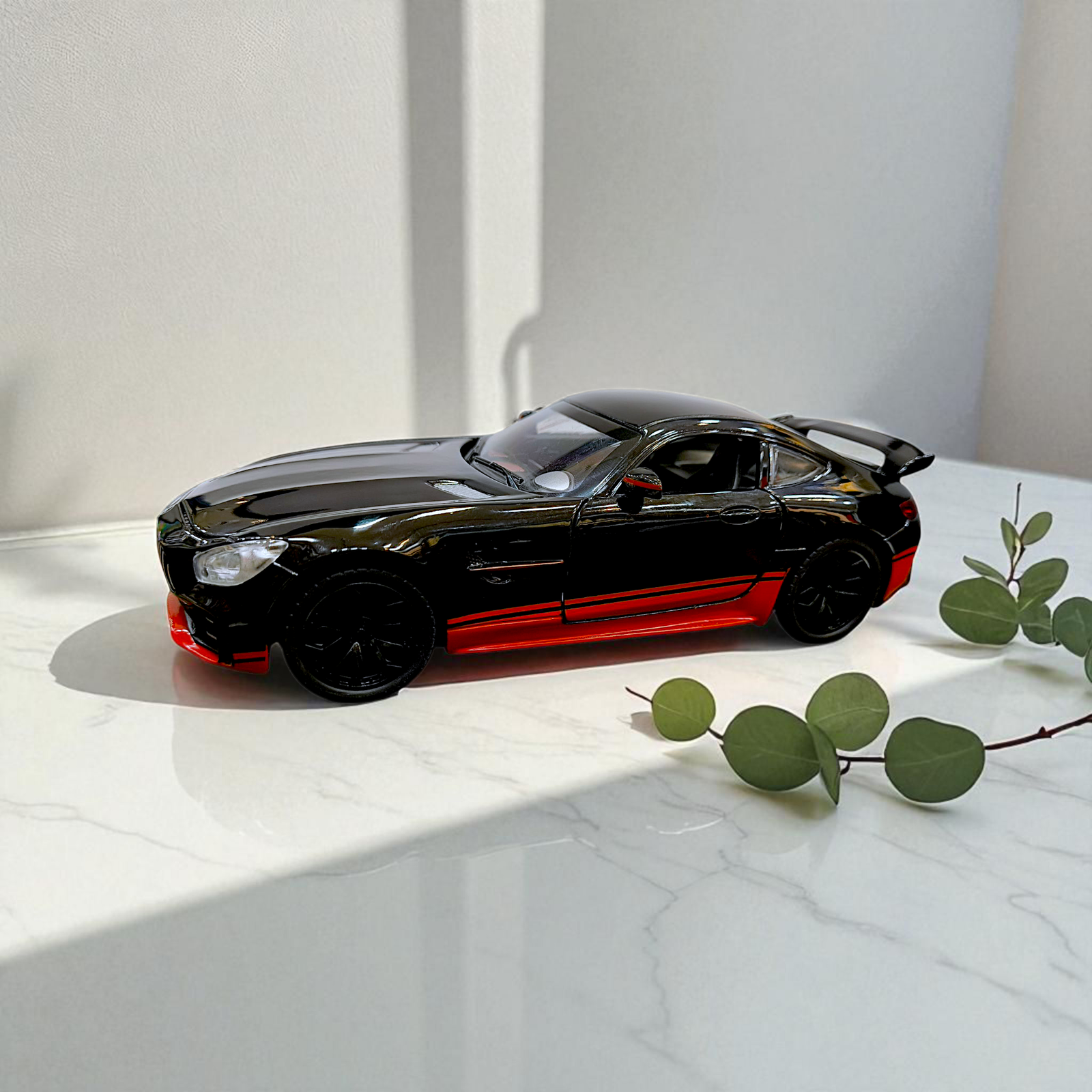 Die-Cast 1:24 Mercedes AMG GTR Sports Car Toy with Light, Sound & Pull Back Action – Black & Red Image