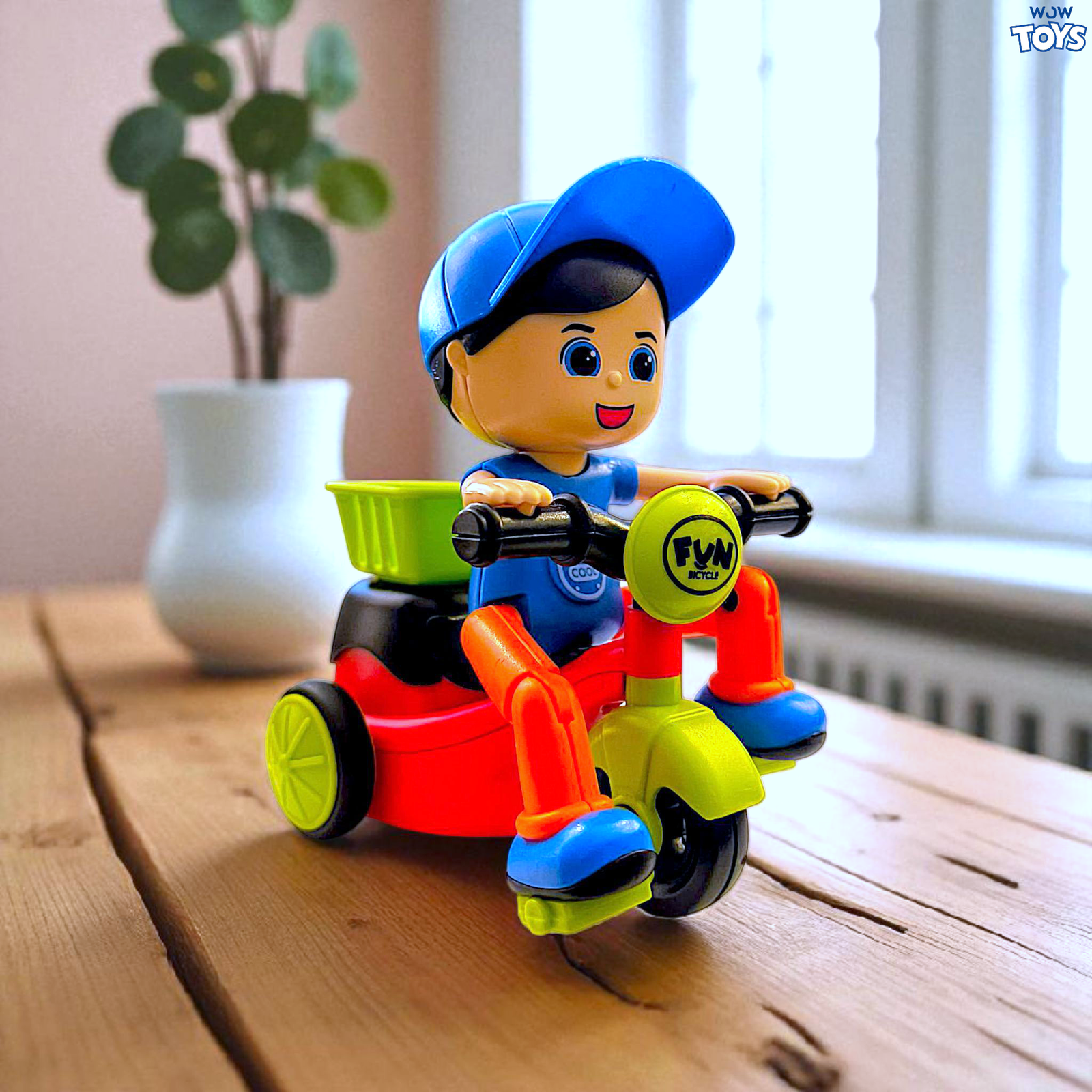 Friction Powered Delivery Boy Tricycle Toy with Basket – Smooth Tyres & Bright Colors Image