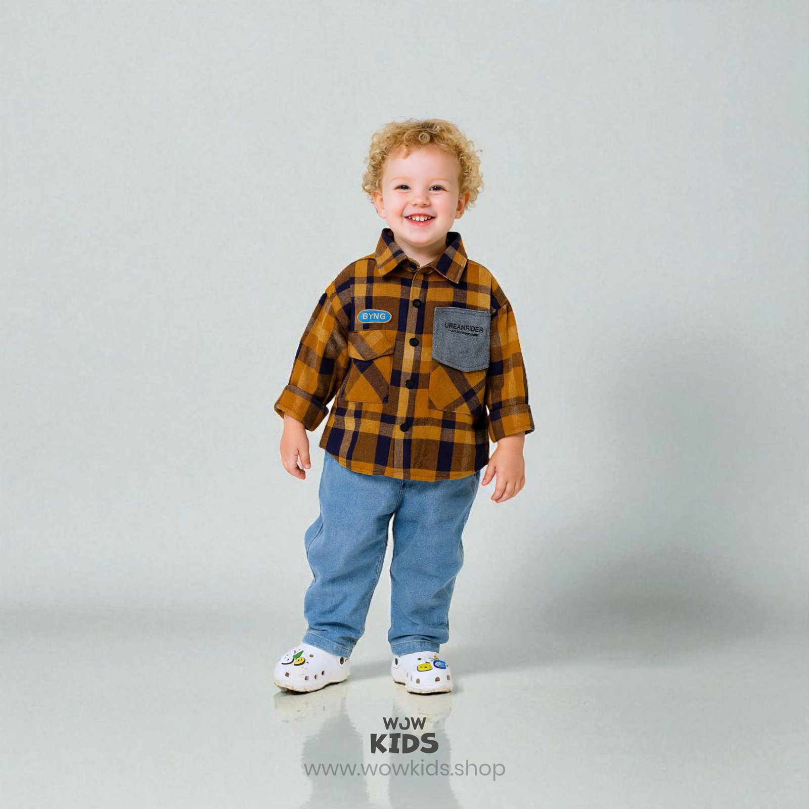 Unisex Kids Corduroy Checkered Shirt | Korean Style Drop Shoulder Image