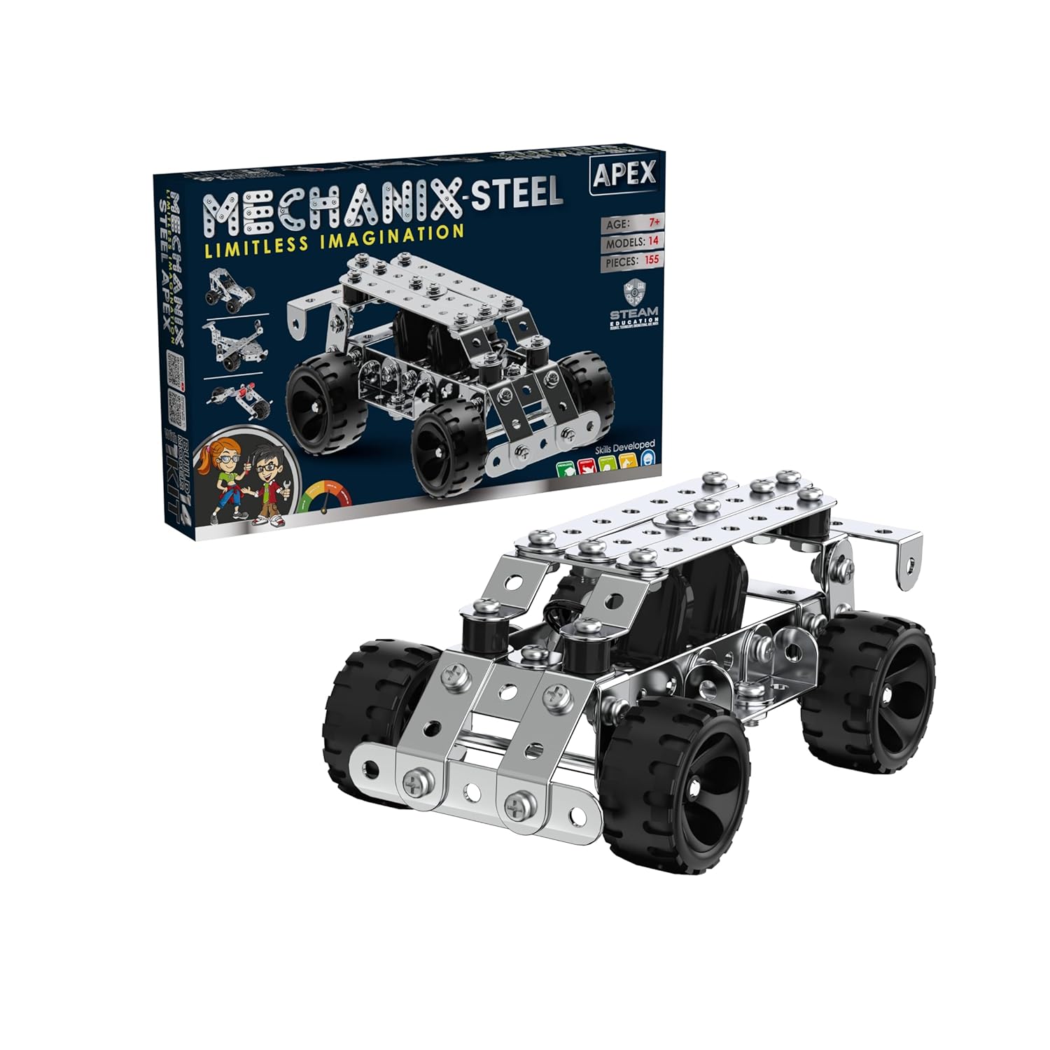 Mechanix Steel Apex 155 Piece DIY Building Kit | STEM/STEAM Educational Toy for Kids & Adults | Made in India Image