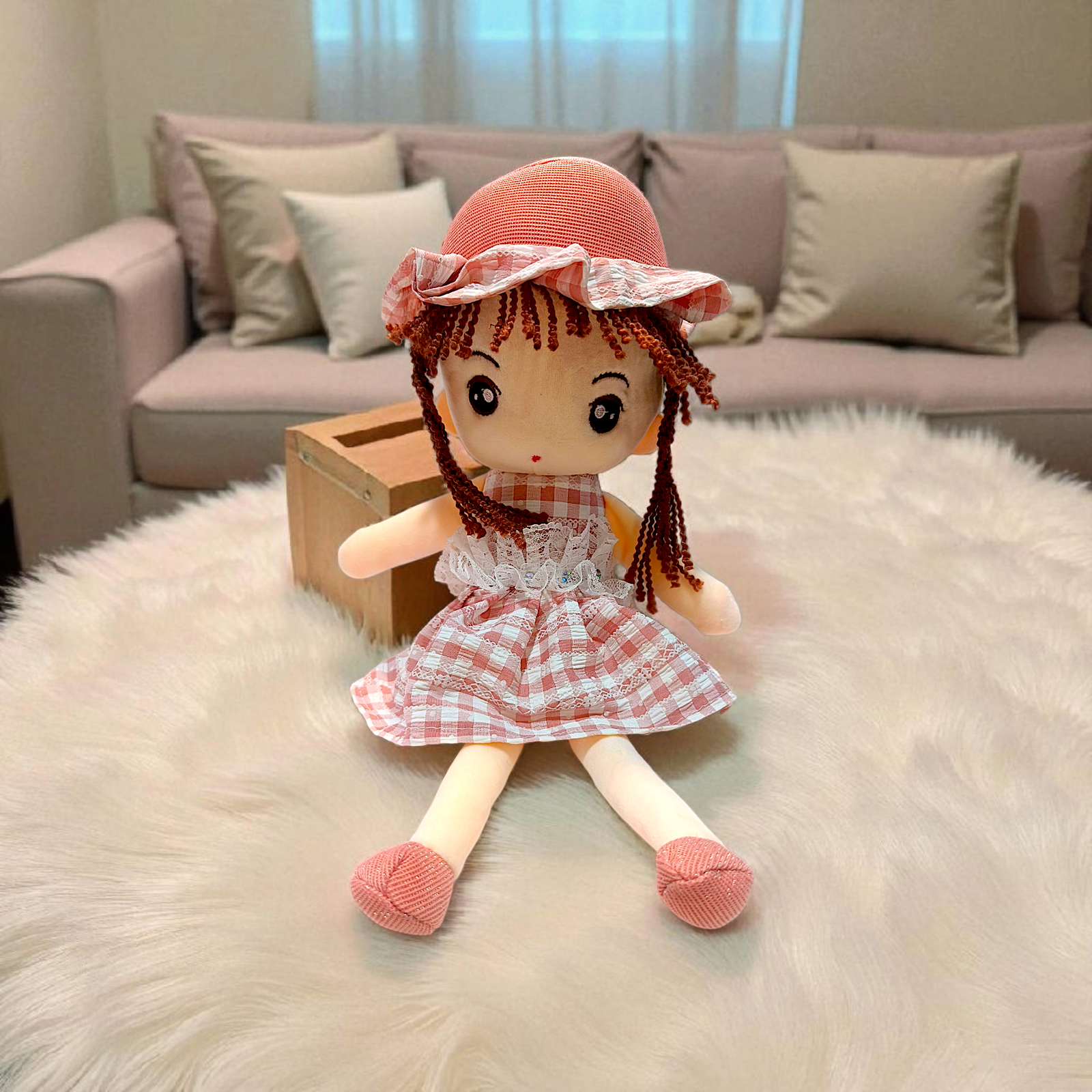 Cute Doll Soft Toy – 35cm Plush Girl Doll with Hat | Soft Microfiber Filled, Durable & Huggable Toy for Kids Image