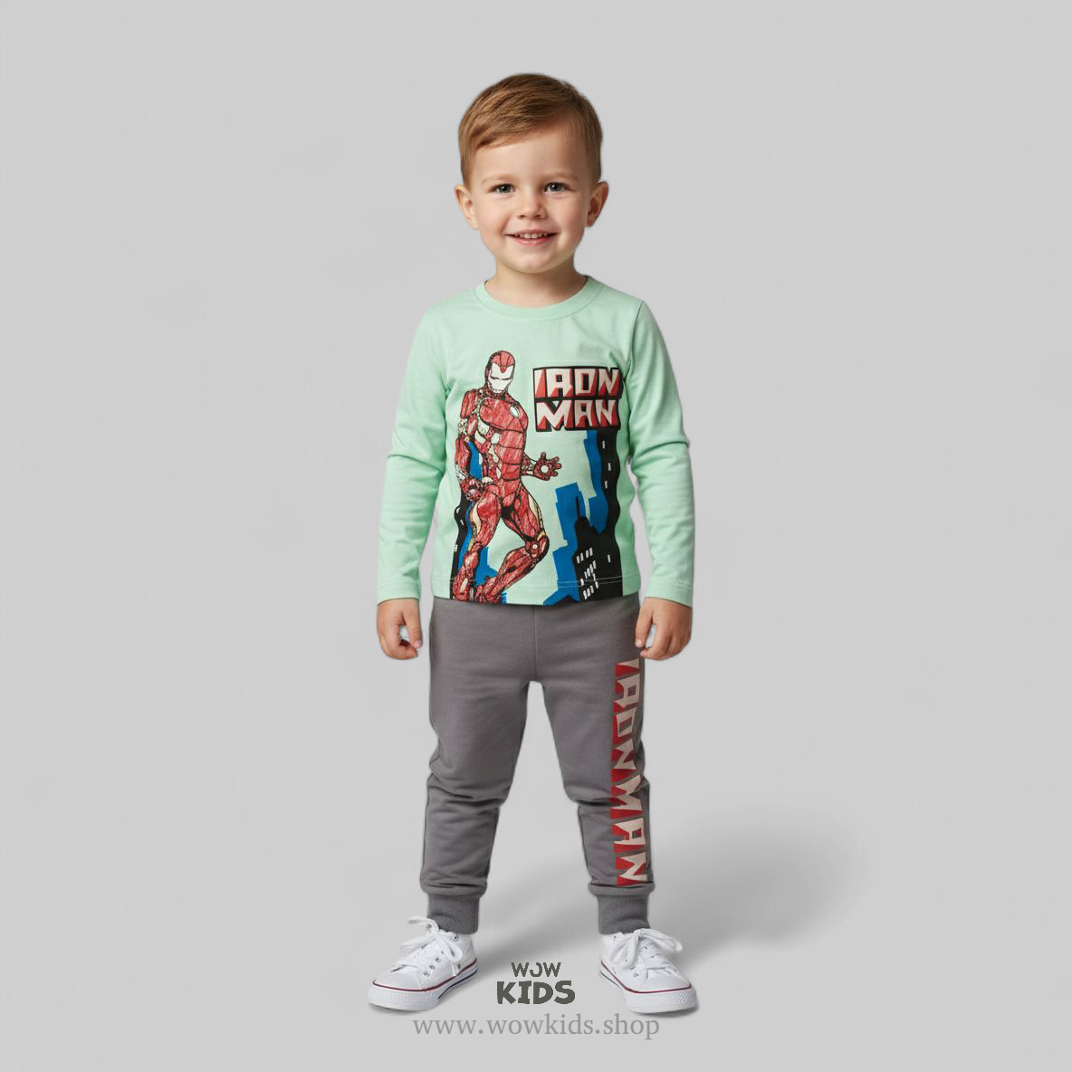 Kids Iron Man Cartoon Cord Set | Cotton Interlock & Loop Knit Outfit Image