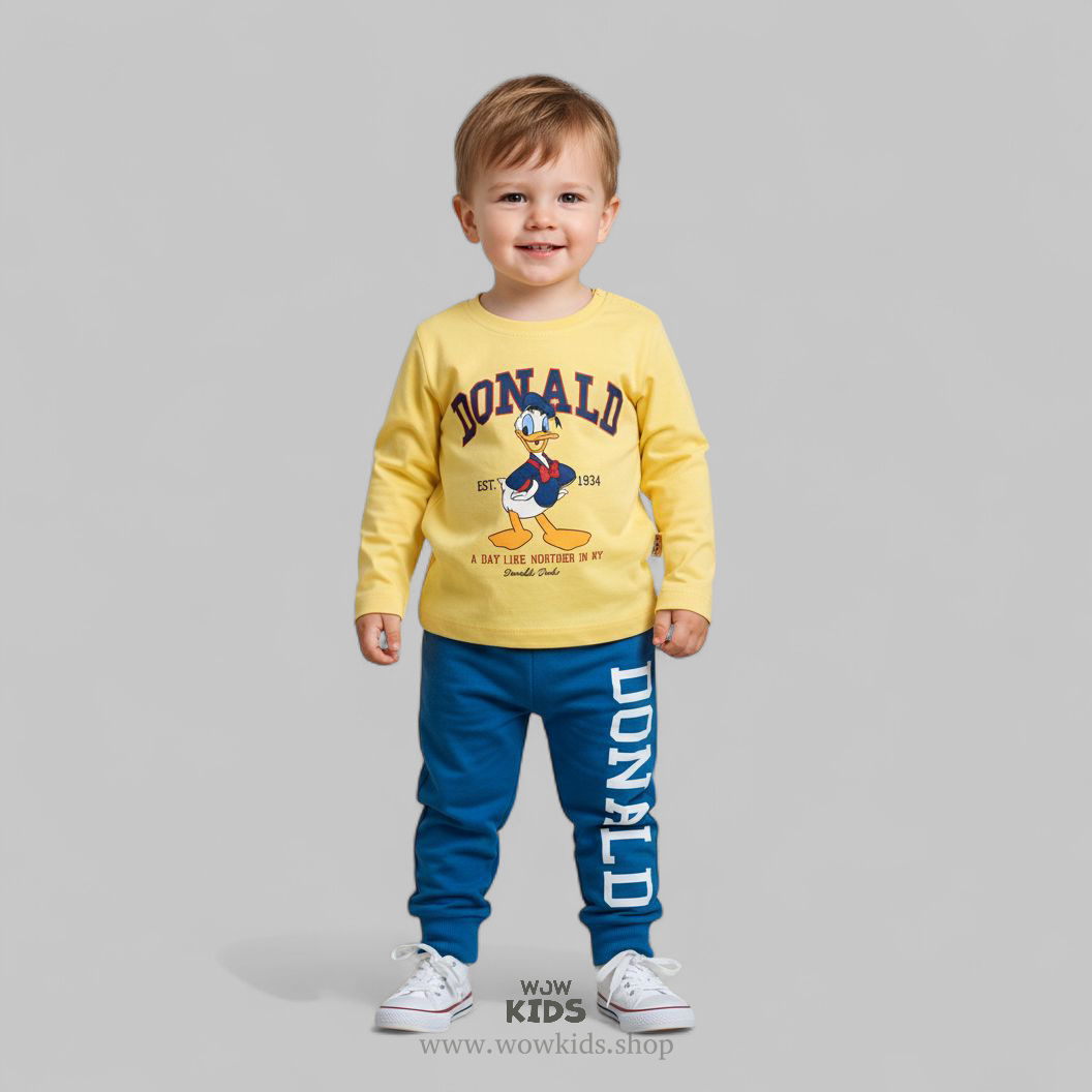 Kids Donald Cartoon Cord Set | Cotton Interlock & Loop Knit Outfit Image