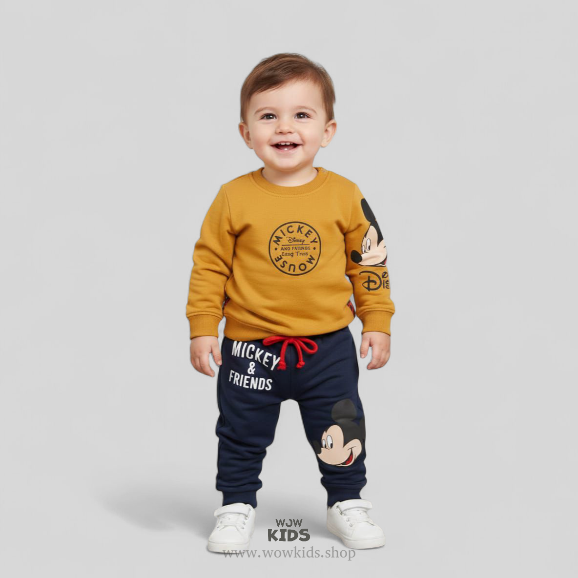 Kids Mustard & Navy Loop Knit Cord Set | 100% Cotton Cartoon Outfit Image