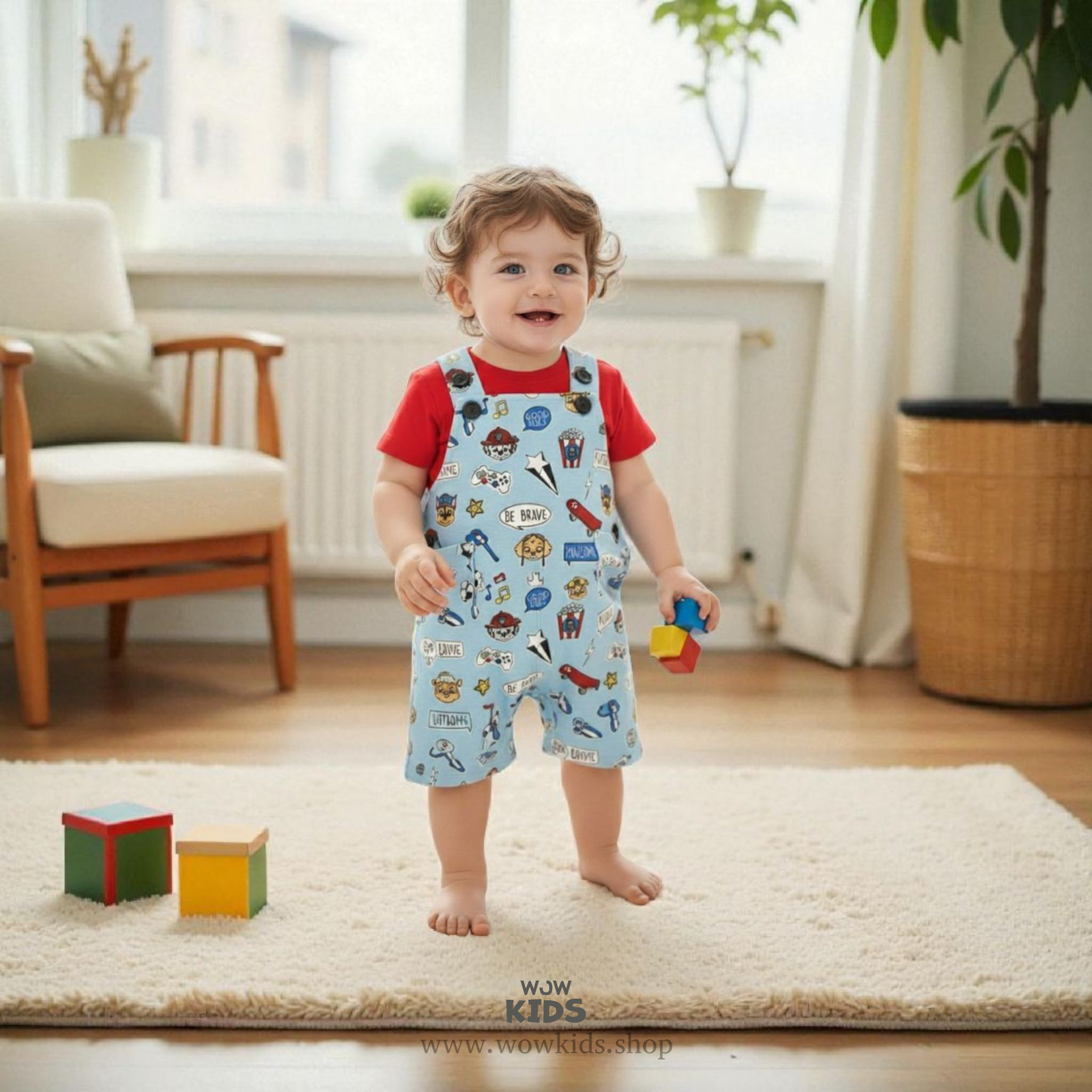 WOW Kids 100% Cotton Paw Patrol Unisex Dungaree for Baby Boys & Girls – Soft & Comfy Playwear Image