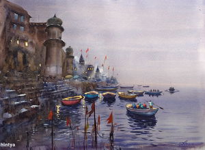 Varanasi Big Size Watercolor Painting Size24x18 inch Image