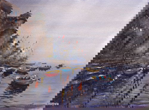 Varanasi Big Size Watercolor Painting Size24x18 inch Image